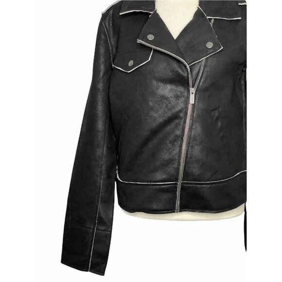 Splendid‎ Womens French Terry Moto Jacket Black Asymmetric Zip Up Pockets S New - Picture 4 of 11